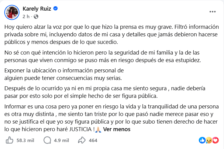 Karely Ruiz lanza comunicado 2