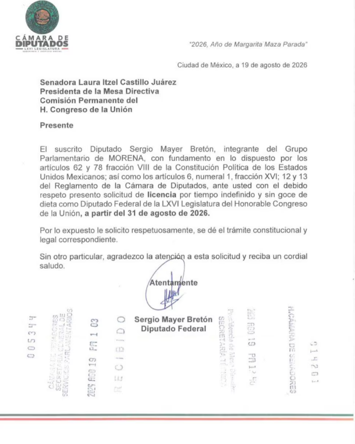 Sergio Mayer vuelve a pedir licencia