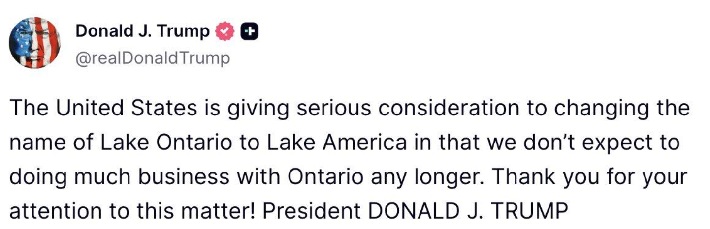 Trump amenaza con renombrar el lago Ontario