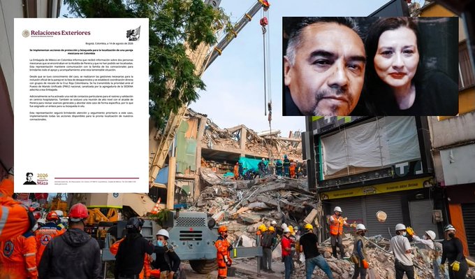 Embajada busca a pareja mexicana desaparecida tras sismo en Colombia.