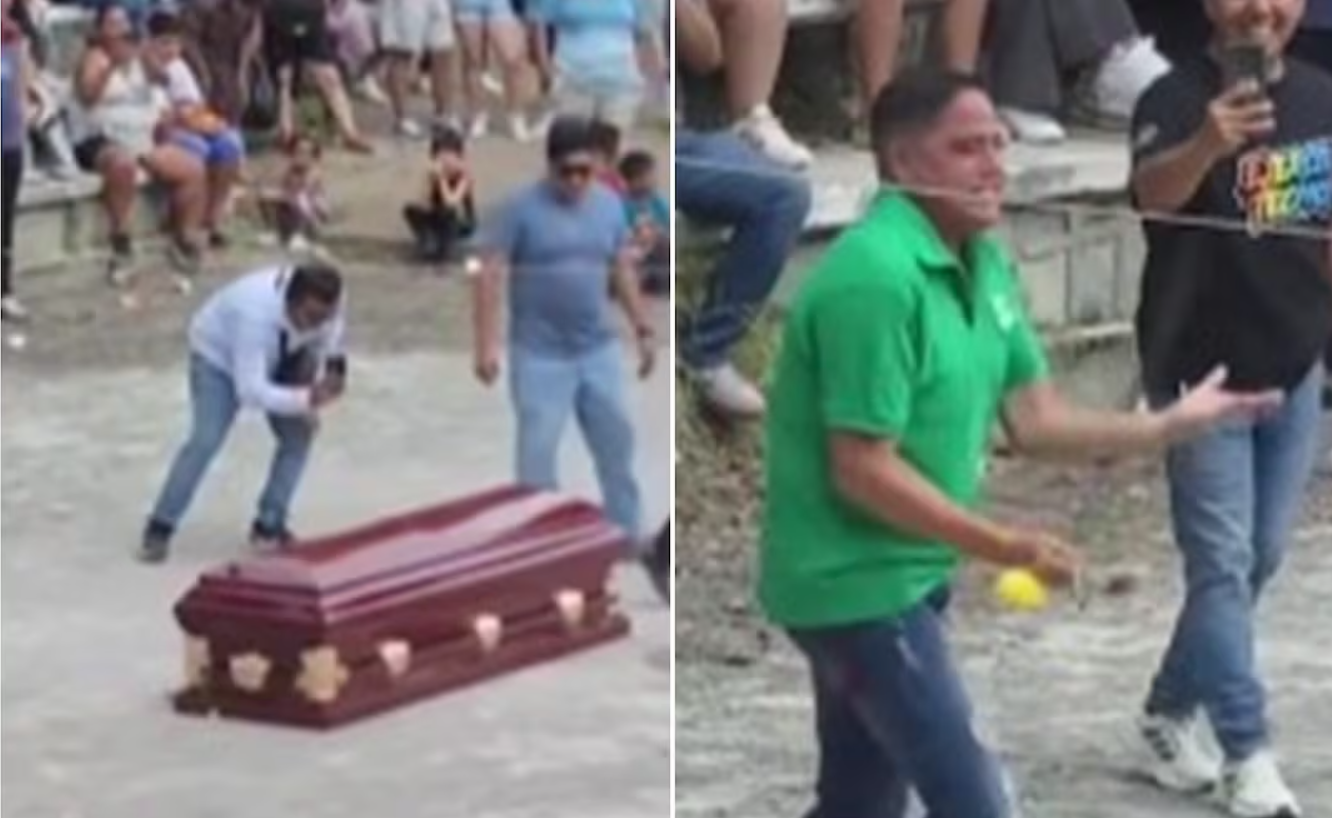 José Luis Romero Calzada se metió a un ataúd durante una competencia para FARMEAR AURA