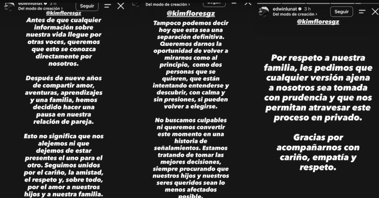 Edwin Luna y Kimberly Flores anuncian una pausa en su matrimonio