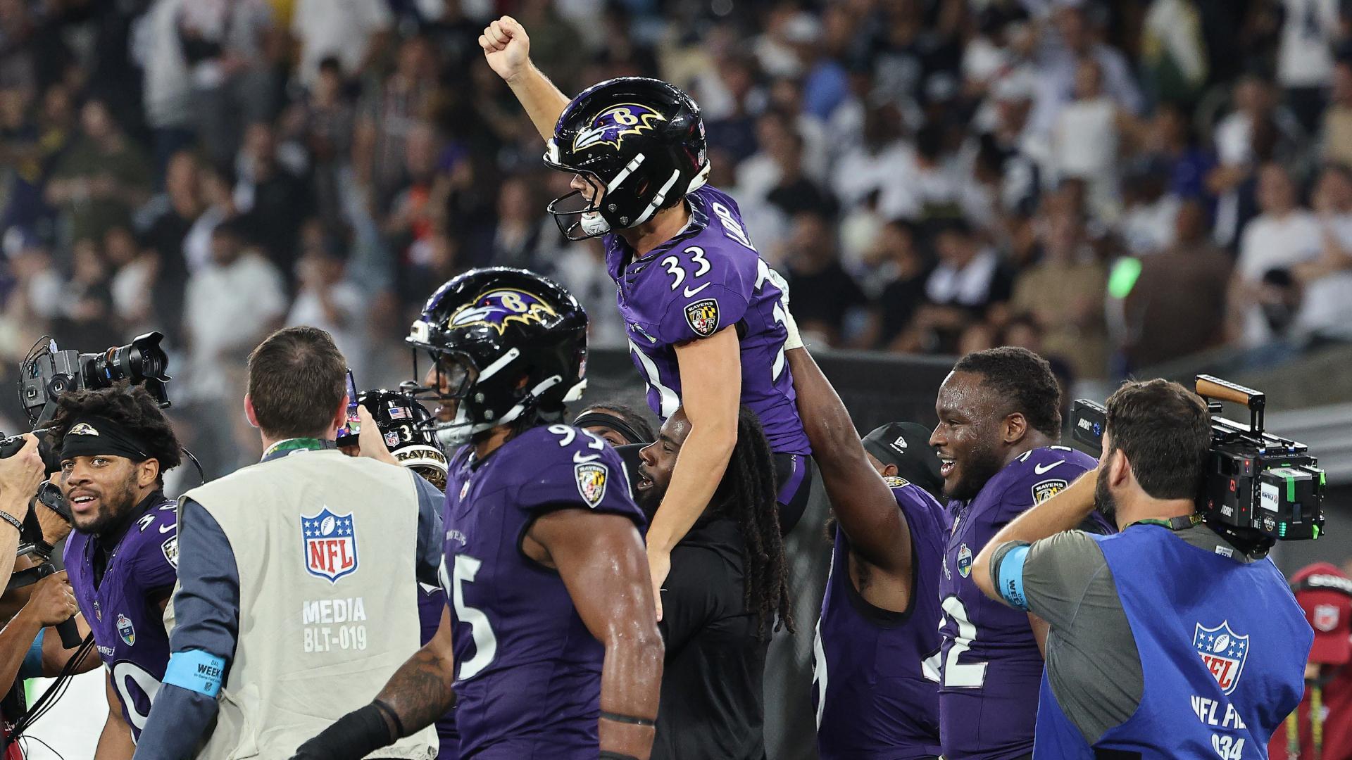 Ravens vencen 34-31 a Cowboys en Brasil con gol de campo de 56 yardas sobre la hora