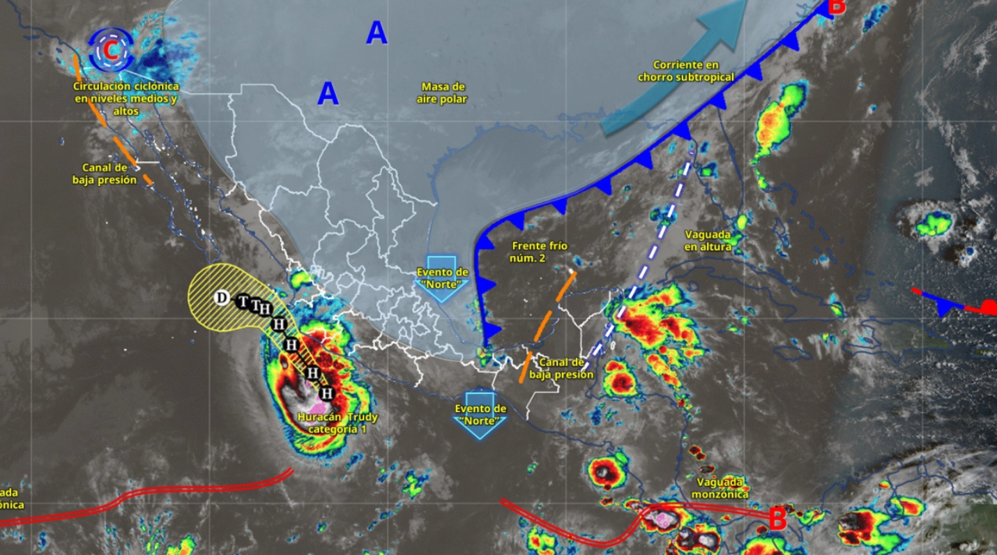 Huracán ‘Trudy’ y frente frío 2 provocarán lluvias intensas, vientos y bajas temperaturas
