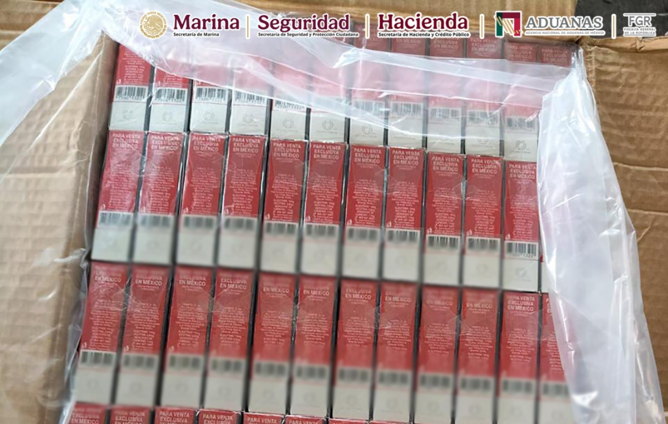 Aseguran 9.9 millones de cigarrillos apócrifos en la aduana de Lázaro Cárdenas, Michoacán; FGR ya investiga.