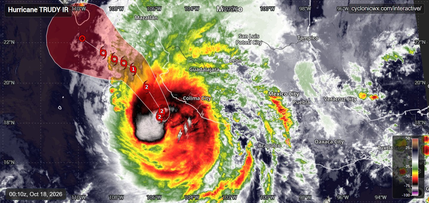 Huracán ‘Trudy’ se intensifica a categoría 2 y pone en alerta a Jalisco y Colima.