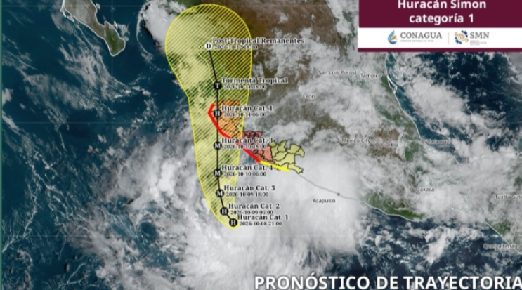 Simón se intensifica a huracán categoría 1; suspenden clases en Acapulco.