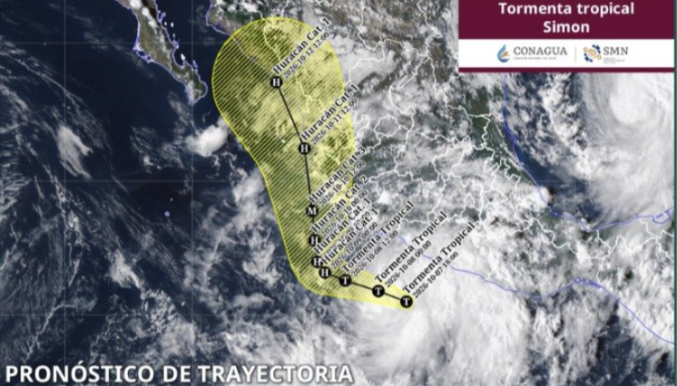 Se forma la tormenta tropical Simon en el Pacífico y podría convertirse en huracán categoría 2 rumbo a Jalisco.