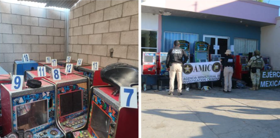 Cateo en Sonoyta deja 43 equipos de juego, presunta mariguana y un inmueble asegurado.