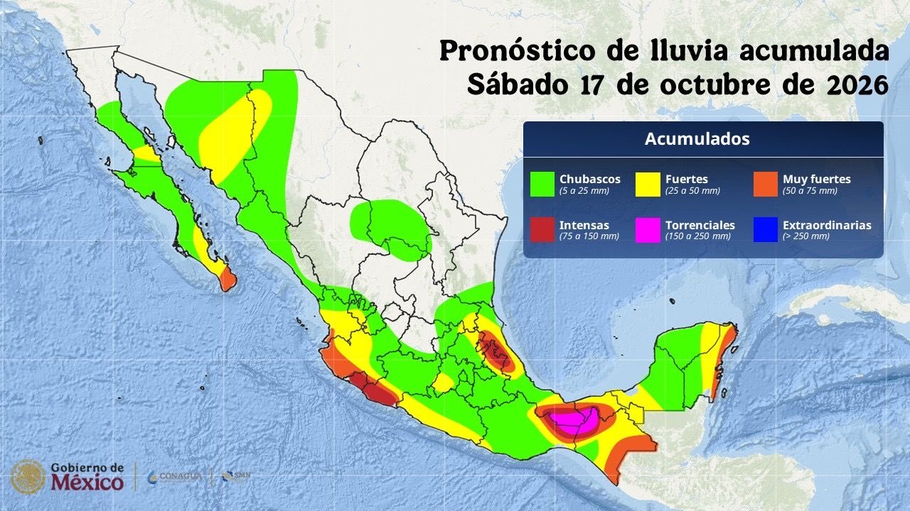 Sheinbaum llama a extremar precauciones en nueve estados por el huracán ‘Trudy’ y el ‘Frente Frío 2’.